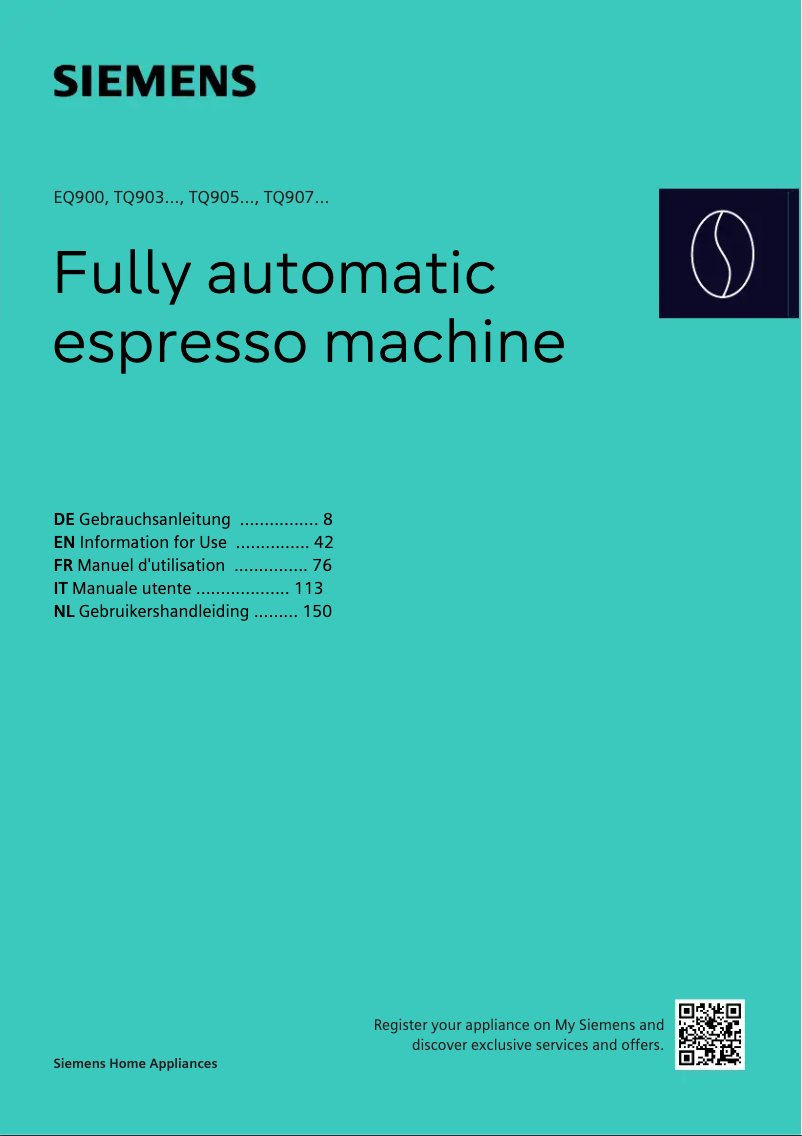 Page 1 de la notice Manuel utilisateur Siemens EQ.900 TQ905DF9
