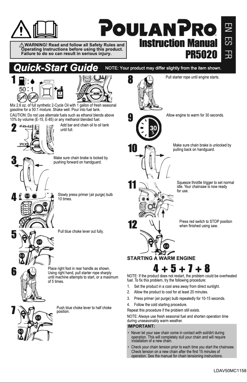 Page 1 de la notice Manuel utilisateur Poulan Pro PR450N20S