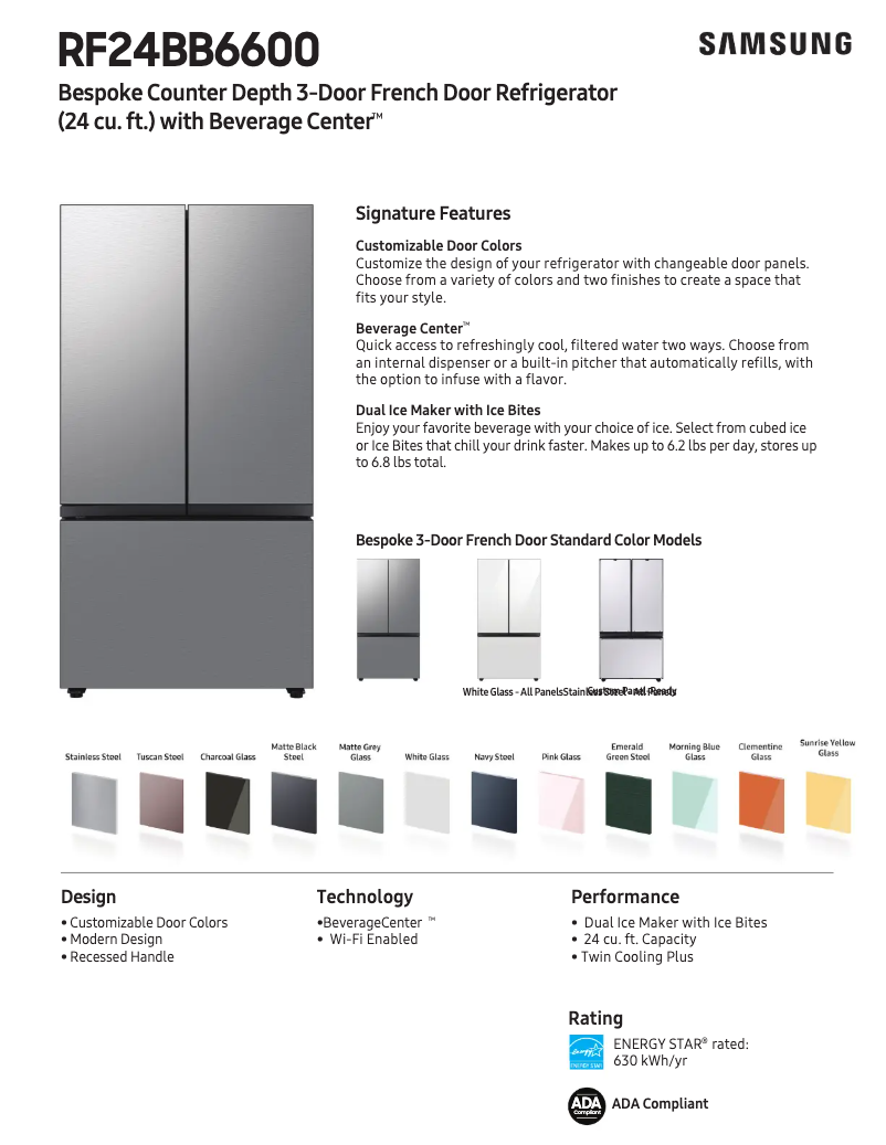 Page 1 de la notice Fiche technique Samsung RF24BB6600QL
