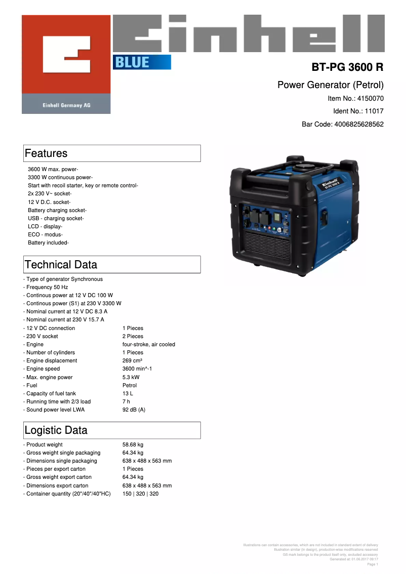 Image de la première page du manuel de l'appareil BT-PG 3600 R