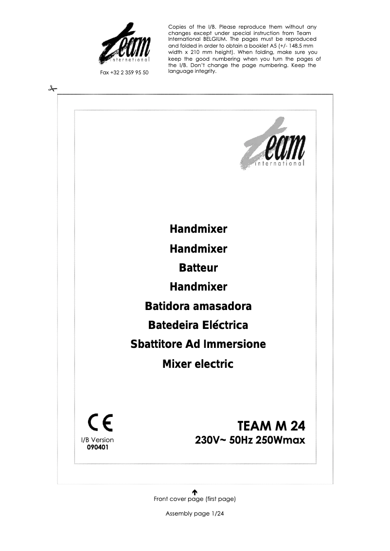 Page 1 de la notice Manuel utilisateur Team M 24