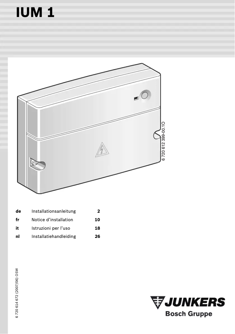Page 1 de la notice Manuel utilisateur Junkers IUM 1