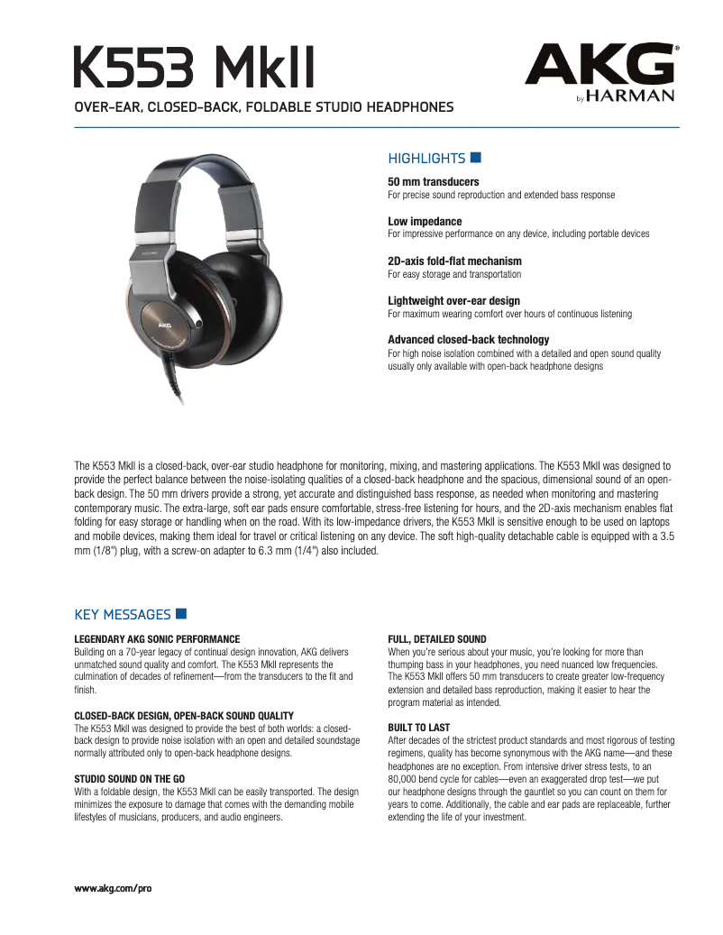 Page n°1 - Manuel utilisateur AKG K553 MKII