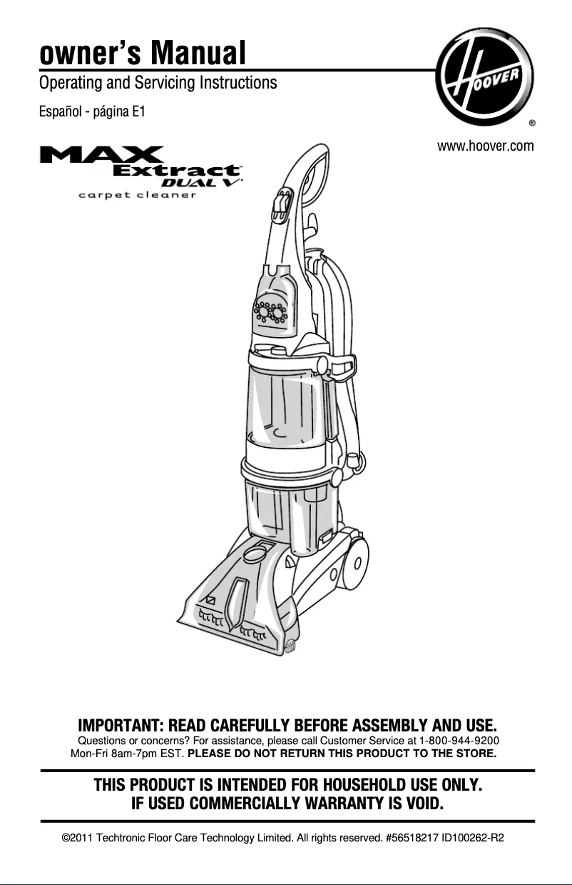 Page 1 de la notice Manuel utilisateur Hoover SteamVac