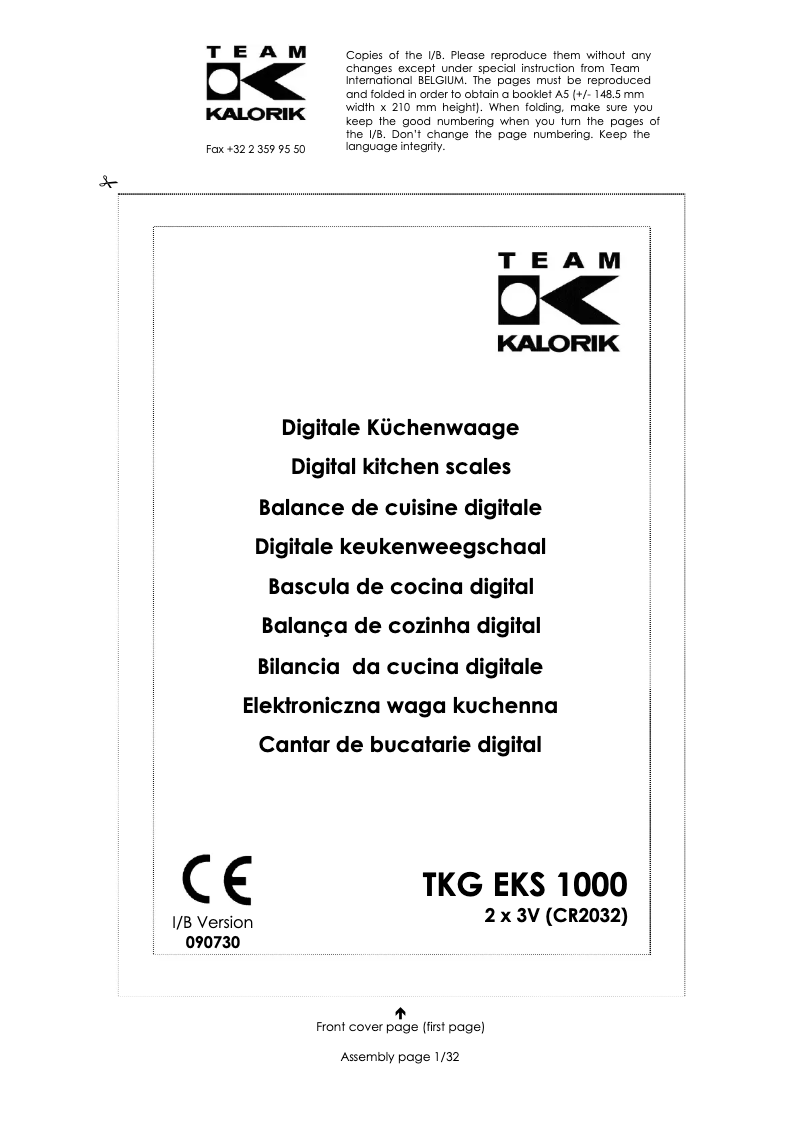 Image de la première page du manuel de l'appareil TKG EKS 1000