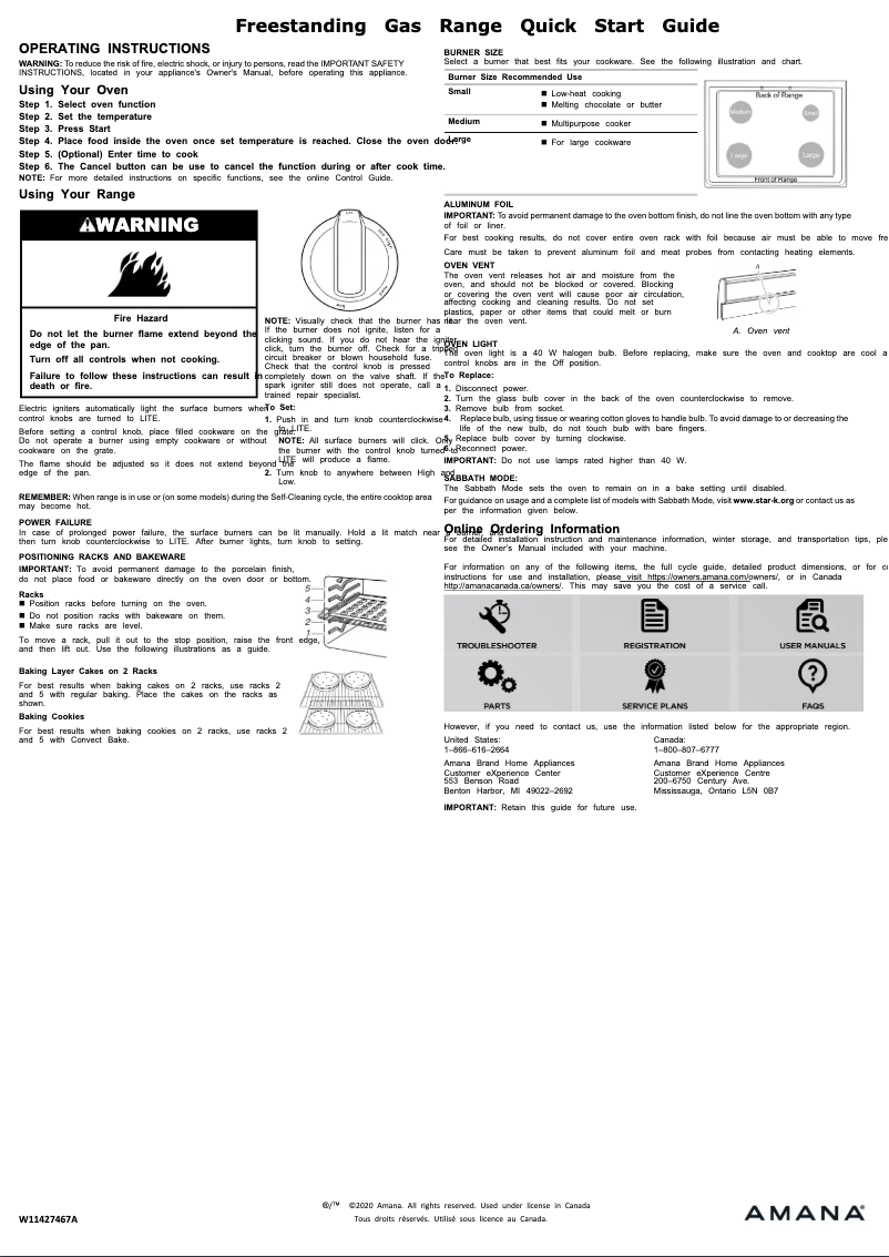 Page 1 de la notice Guide de démarrage rapide Amana AGR6603SFS