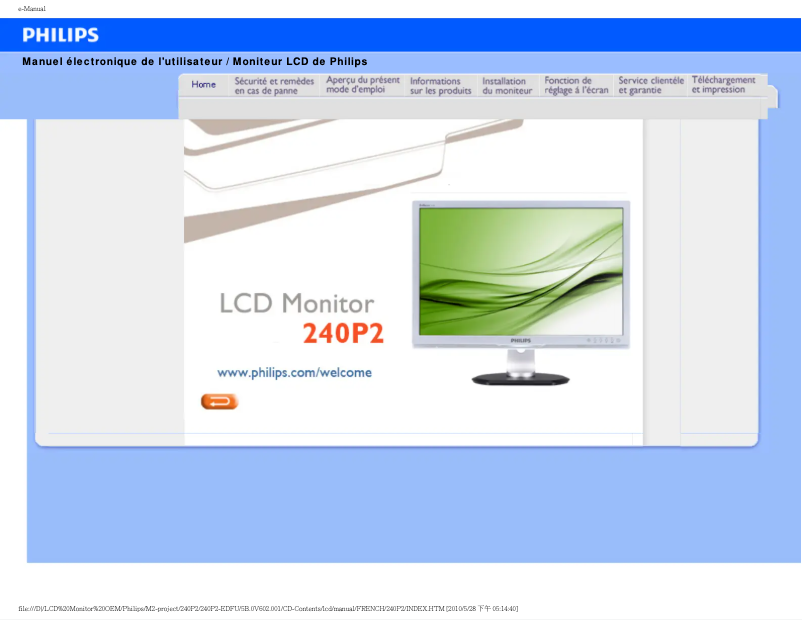 Page 1 de la notice Manuel utilisateur Philips 240P2EB