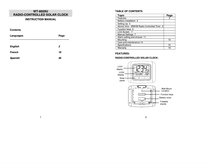 Page n°1 - Manuel utilisateur La Crosse Technology WT-8029U-IT