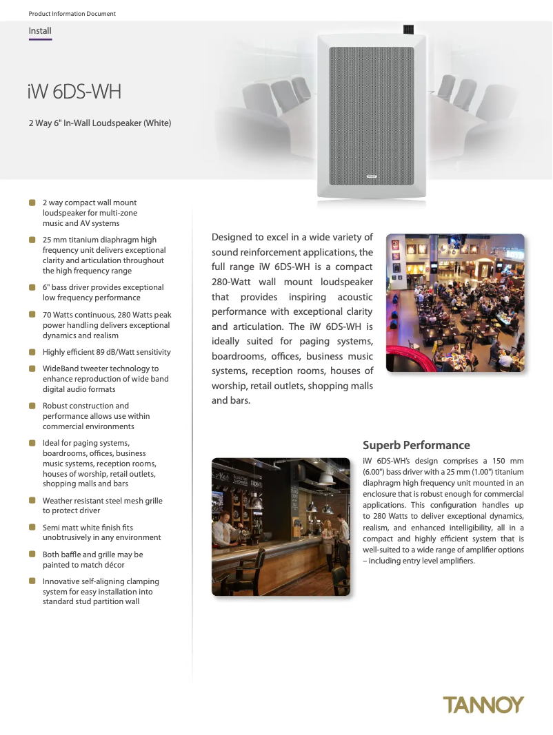 Page 1 de la notice Fiche technique Tannoy iW 6DS