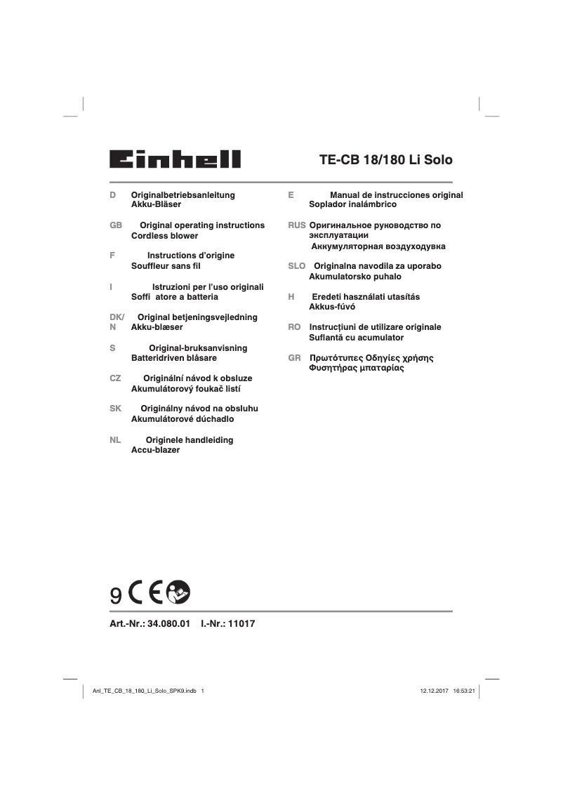 Image de la première page du manuel de l'appareil TE-CB 18/180 Li