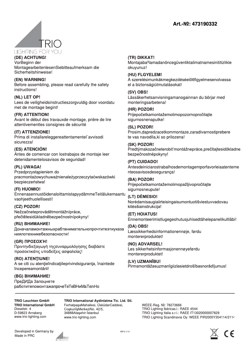 Page 1 de la notice Manuel utilisateur Trio Lighting Narcos 473190332