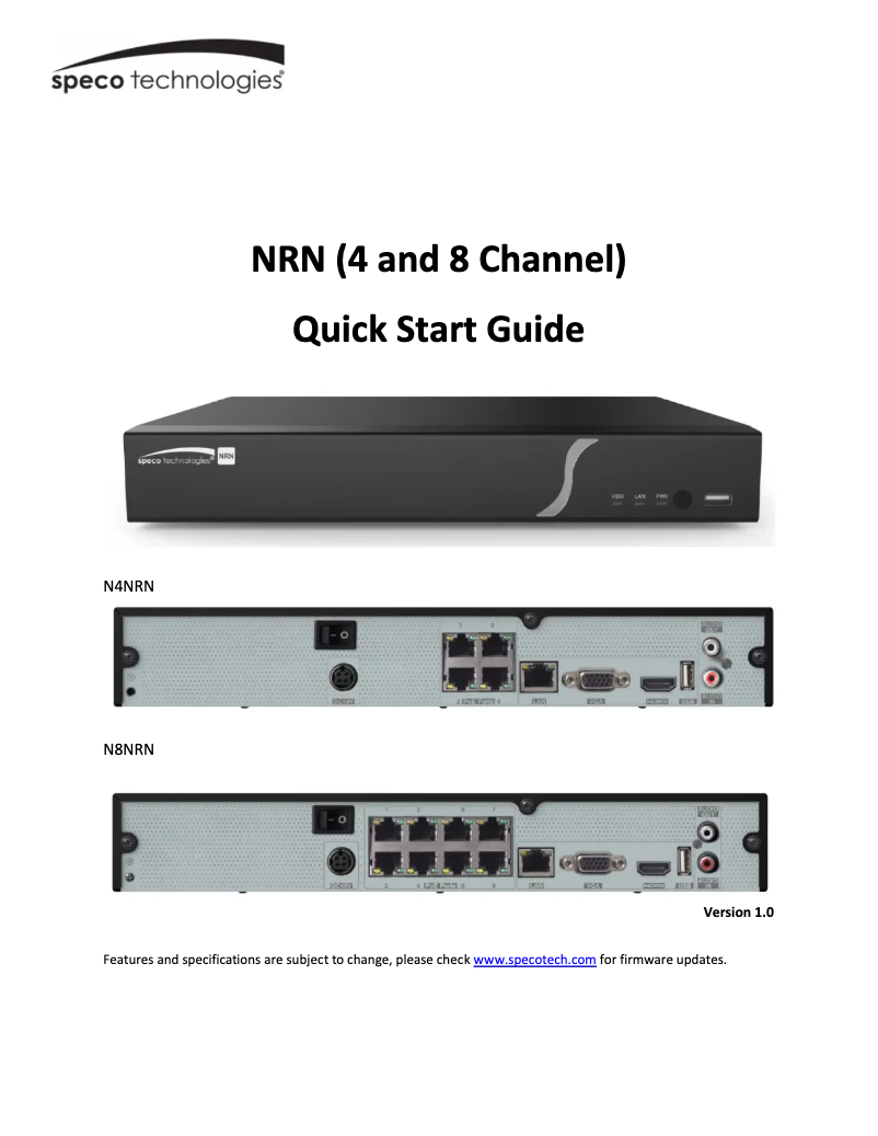 Page 1 de la notice Guide de démarrage rapide Speco Technologies N4NRN