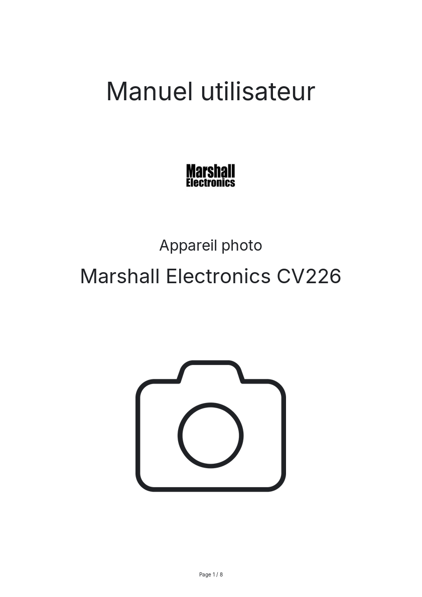 Page n°1 - Manuel utilisateur Marshall Electronics CV226