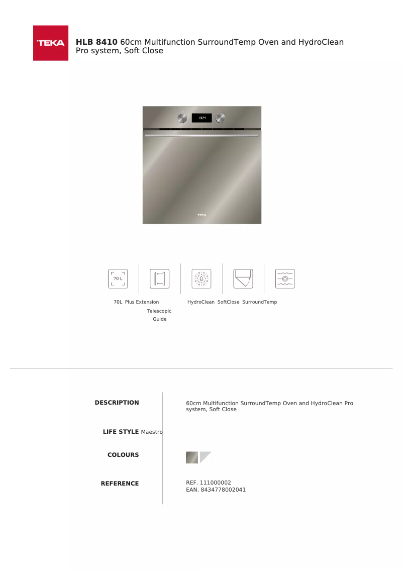 Page 1 de la notice Fiche technique Teka HLB 8410