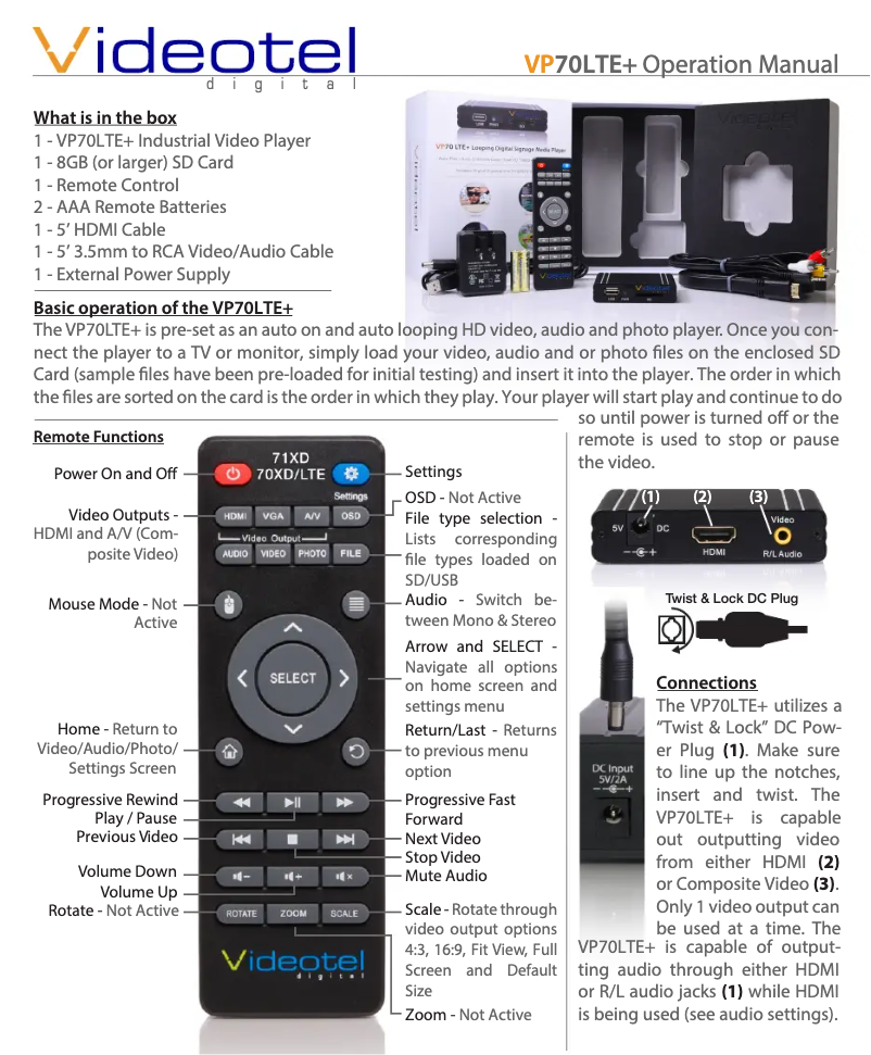 Page 1 de la notice Manuel utilisateur Videotel Digital VP70 LTE+