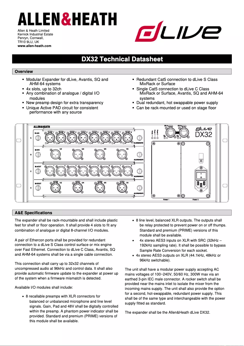 Page n°1 - Fiche technique Allen & Heath DX32
