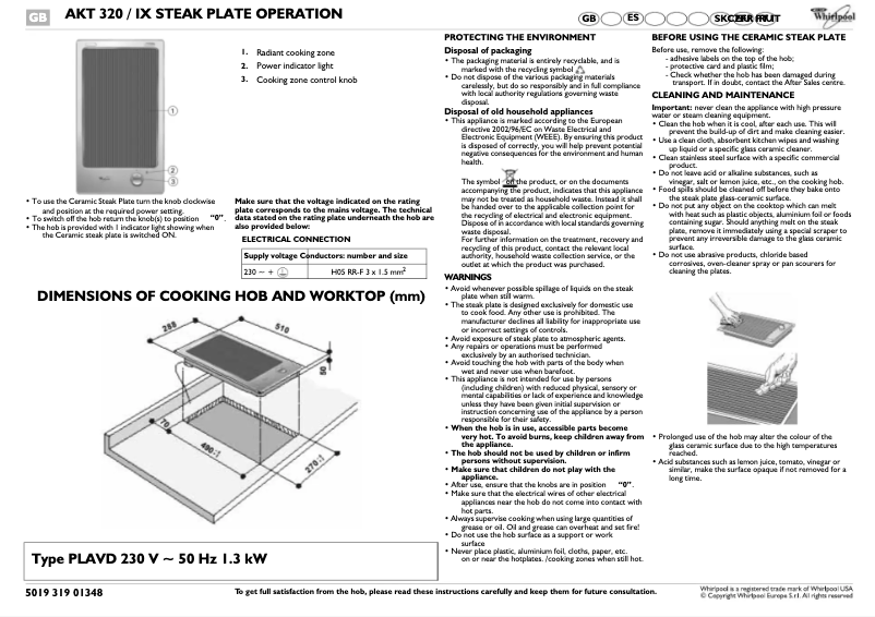 Page 1 de la notice Manuel utilisateur Whirlpool AKT 320/IX
