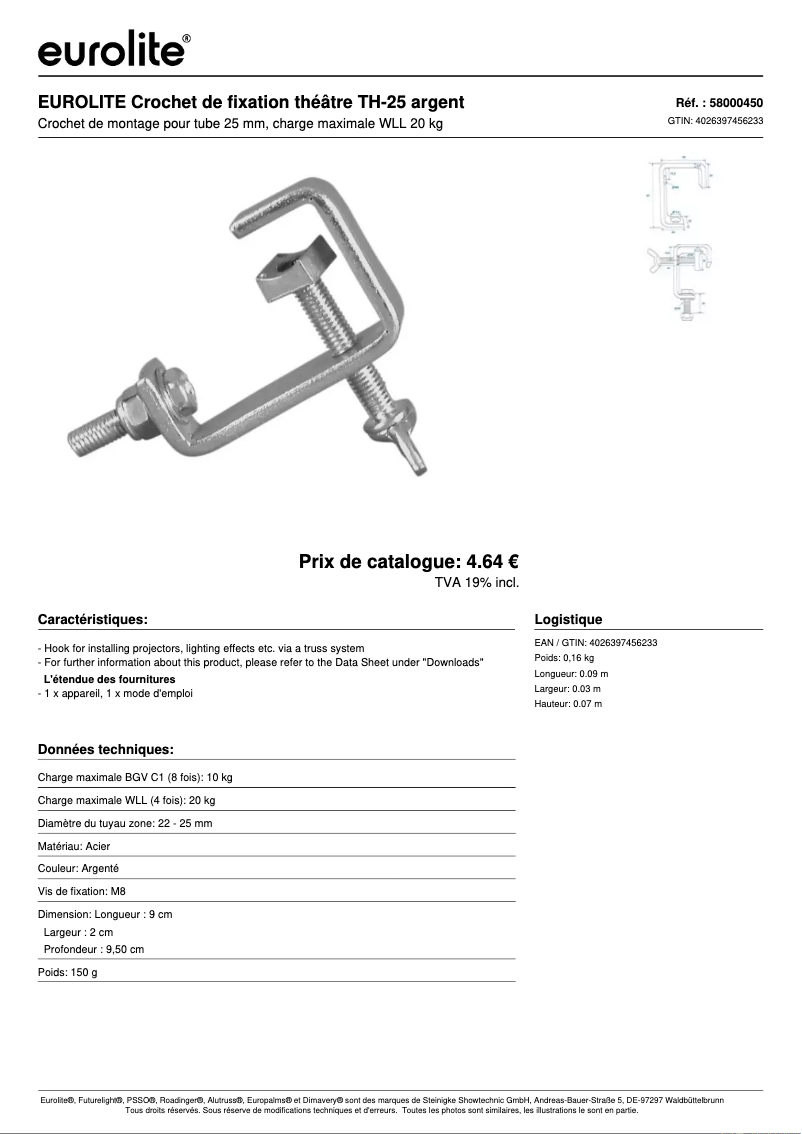 Page n°1 - Fiche technique Eurolite TH-25