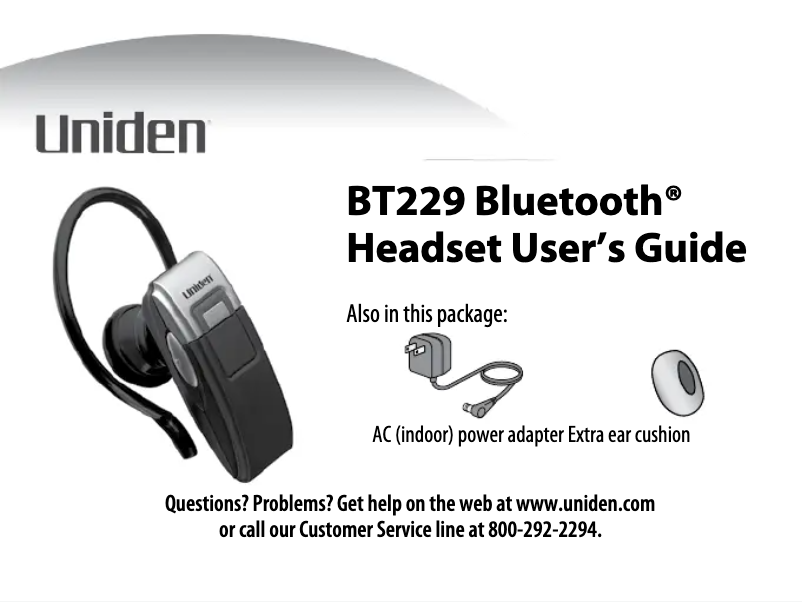 Page n°1 - Manuel utilisateur Uniden BT229