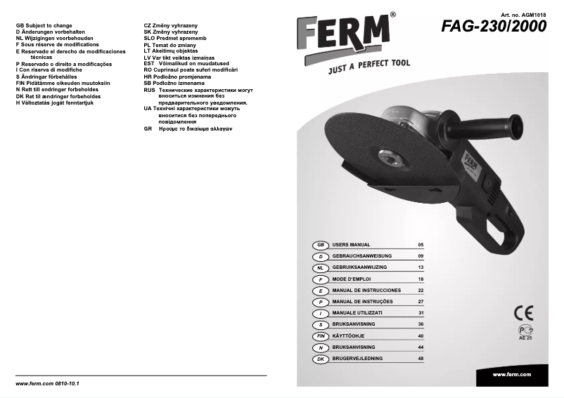 Page 1 de la notice Manuel utilisateur Ferm AGM1018