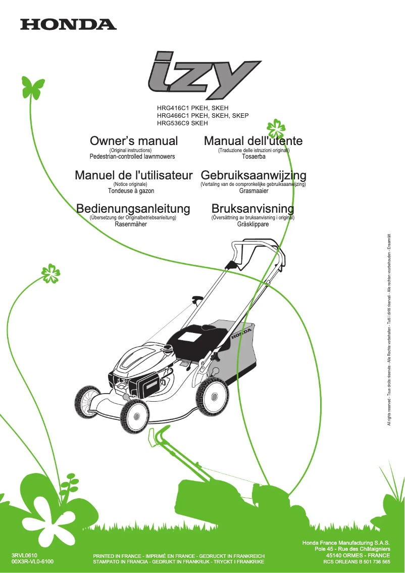 Page 1 de la notice Manuel utilisateur Honda IZY HRG 466C1 PKEH