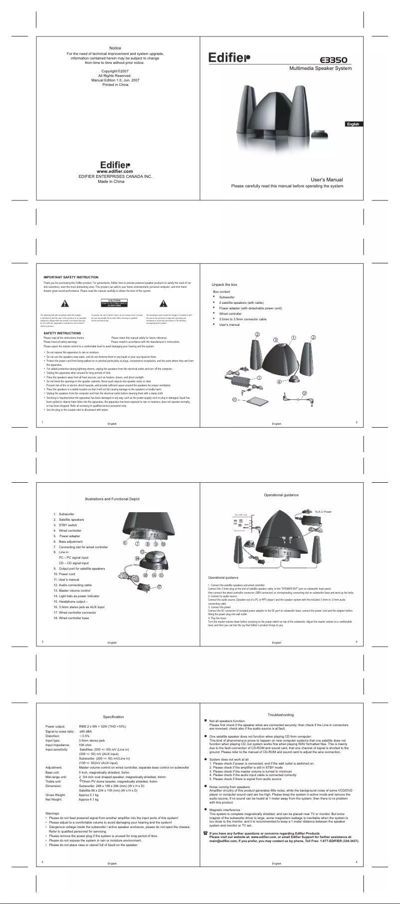 Page 1 de la notice Manuel utilisateur Edifier E3350