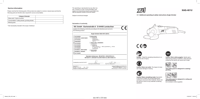 Image de la première page du manuel de l'appareil XAG-401U