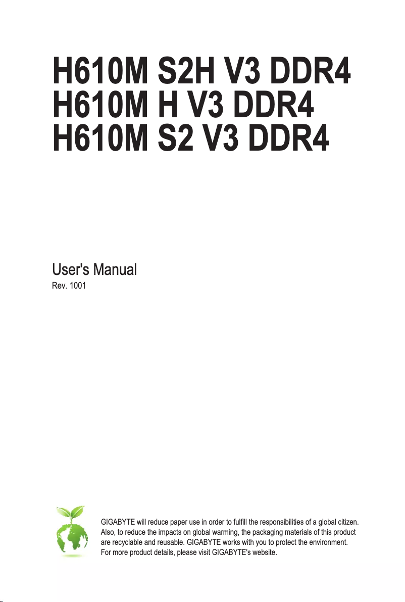 Page n°1 - Manuel utilisateur Gigabyte H610M S2 V3 DDR4