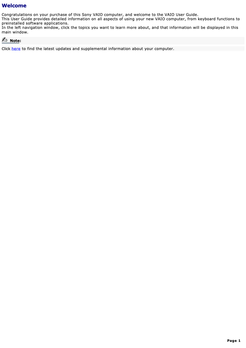 Page 1 de la notice Manuel utilisateur Sony Vaio PCG-GRX570