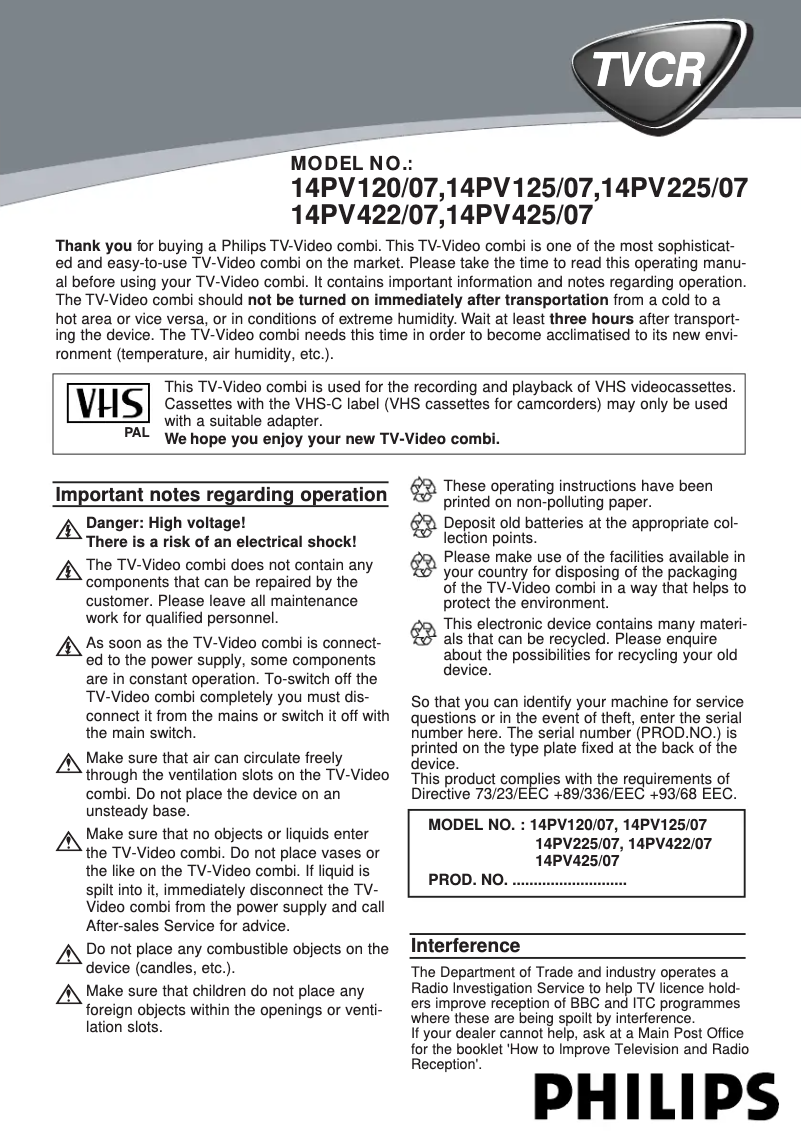 Page n°1 - Manuel utilisateur Philips 14PV225