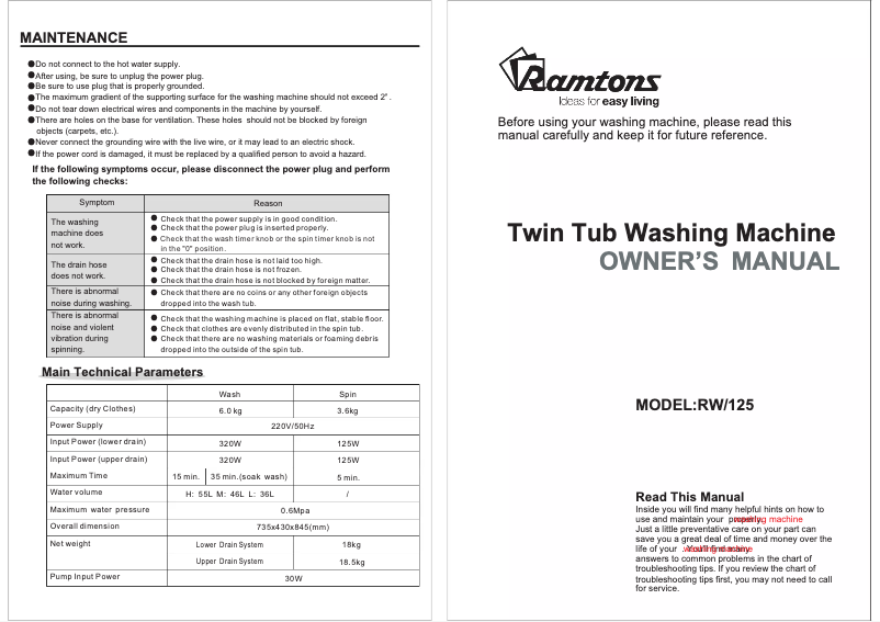 Page n°1 - Manuel utilisateur Ramtons RW/125