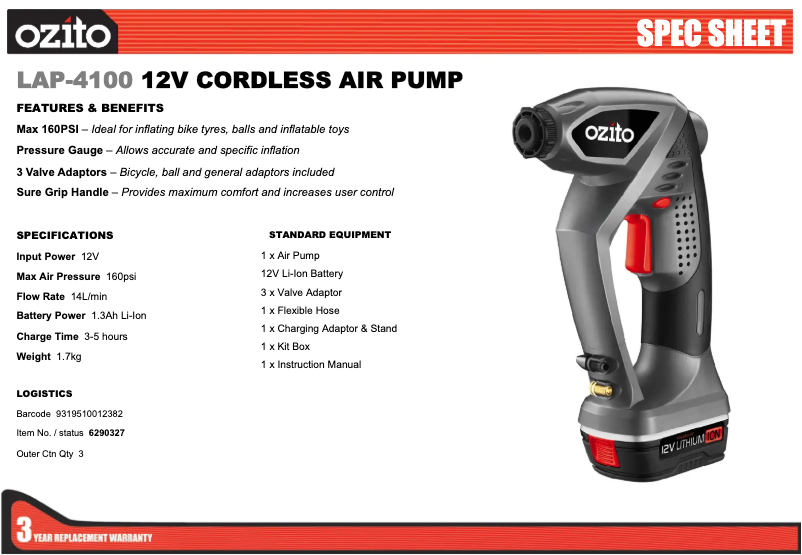 Página 1 del manual Ficha técnica Ozito LAP-4100