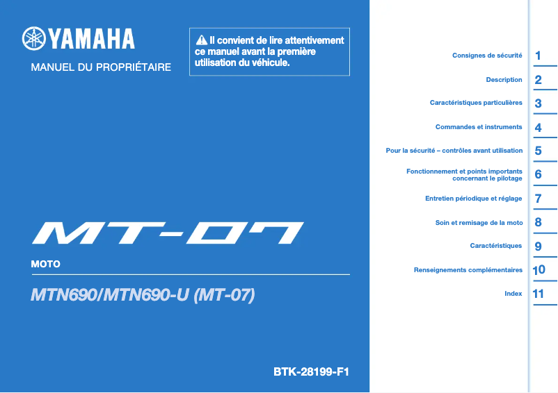 First page image of the manual for MT07 (2024)