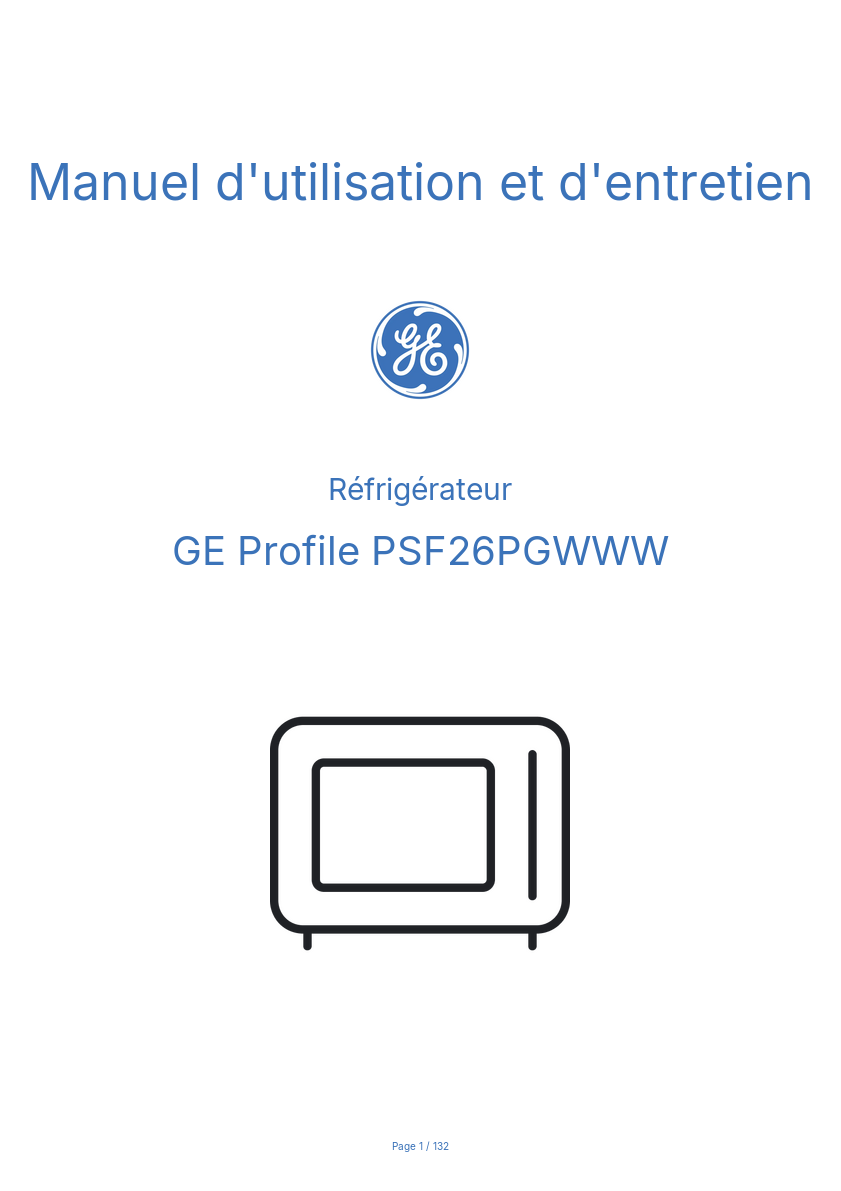 Page n°1 - Manuel d'utilisation et d'entretien GE Profile PSF26PGWWW