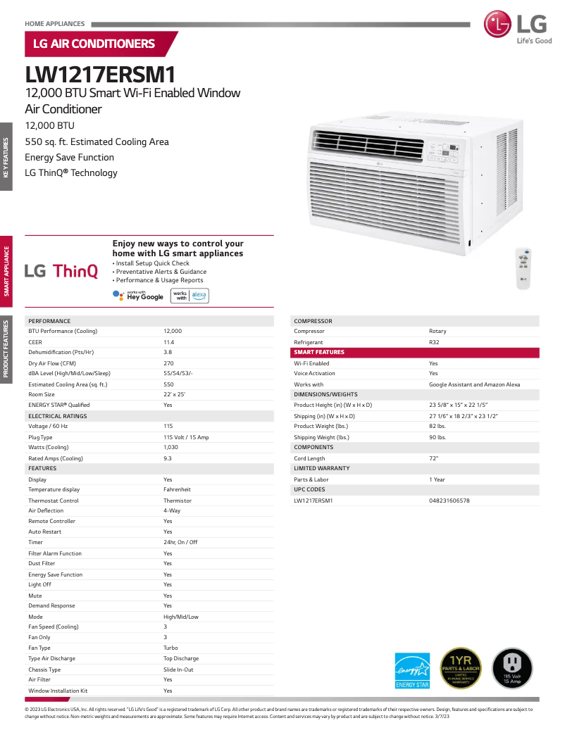 Página 1 del manual Ficha técnica LG LW1217ERSM1