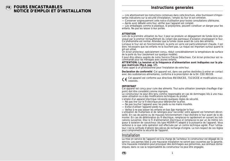 Page 1 de la notice Manuel utilisateur Candy FO FP632 CW