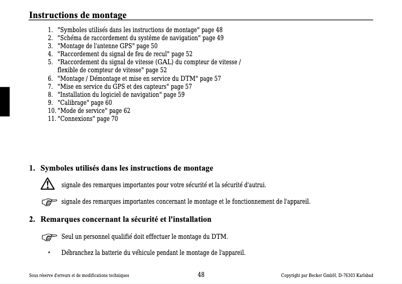 Page n°1 - Manuel utilisateur Becker DTM 7813