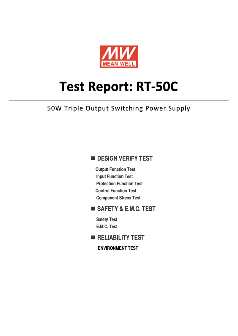 Page 1 de la notice Fiche technique Mean Well RT-50C