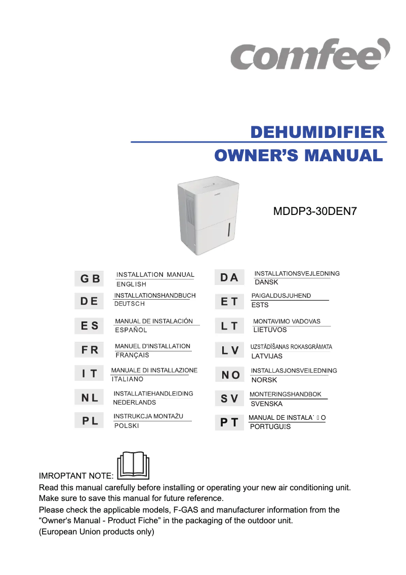 Image de la première page du manuel de l'appareil MDDP3-30DEN7