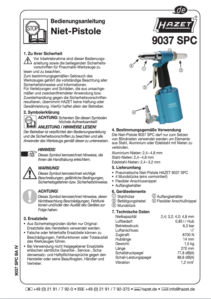 Page 1 de la notice Manuel utilisateur Hazet 9037 SPC