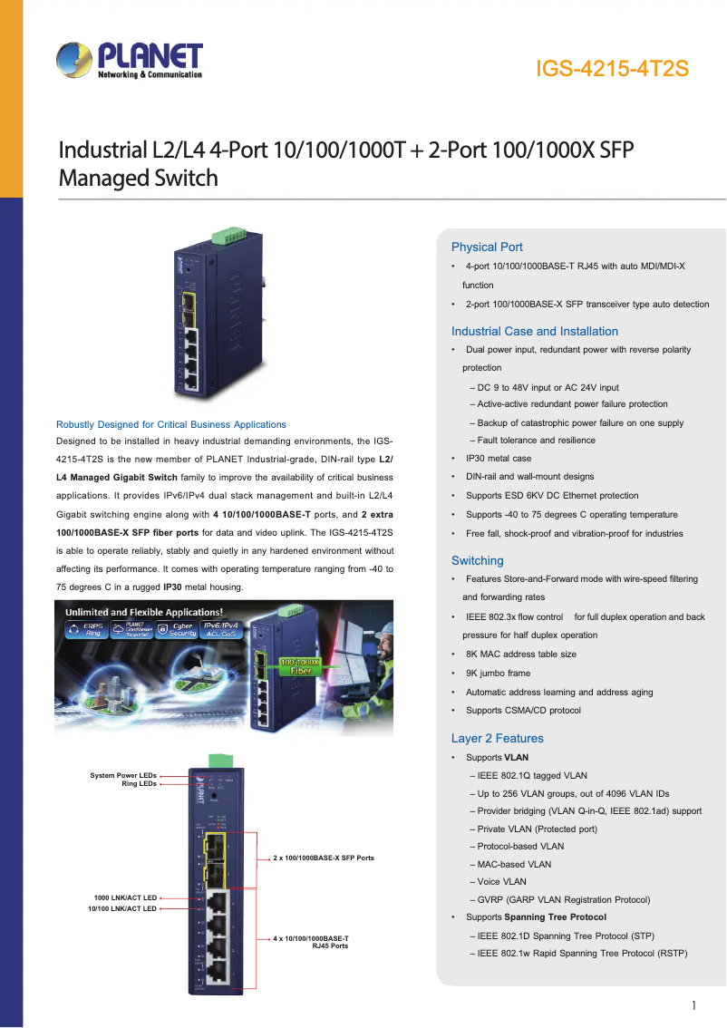 Page n°1 - Fiche technique Planet IGS-4215-4T2S