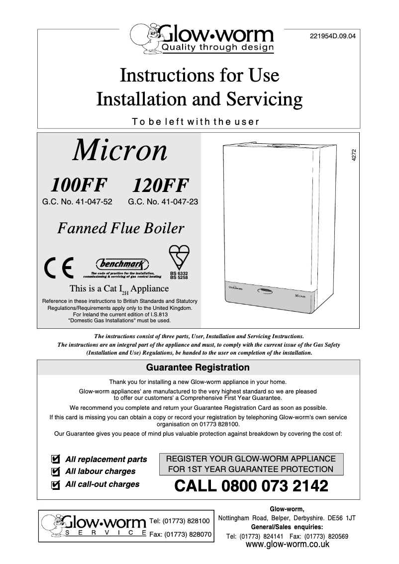 Page 1 of the manual User Manual Glow-worm Micron 100FF