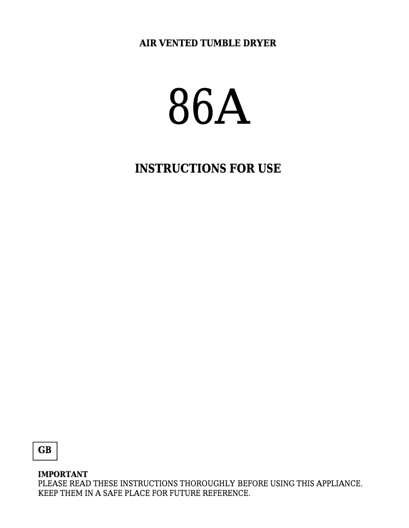 Image de la première page du manuel de l'appareil 86AW