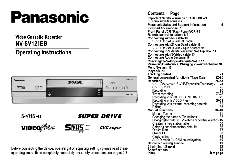 Página 1 del manual Manual de usuario Panasonic NV-SV121EB
