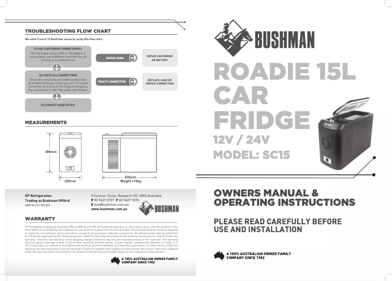 Page 1 de la notice Manuel utilisateur Bushman Roadie 15L SC15