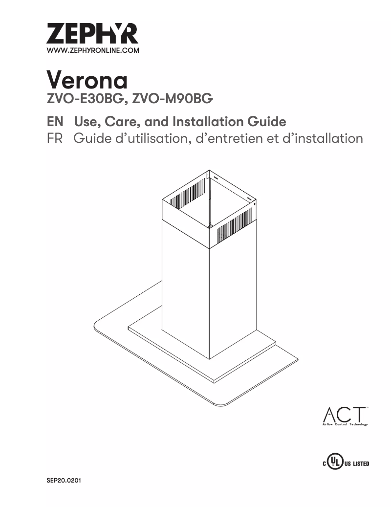 Page 1 de la notice Manuel utilisateur Zephyr Verona ZVO-E30BG