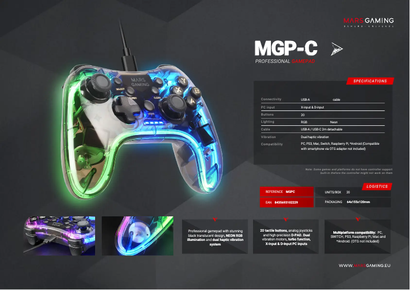 Page 1 de la notice Fiche technique Mars Gaming MGP-C