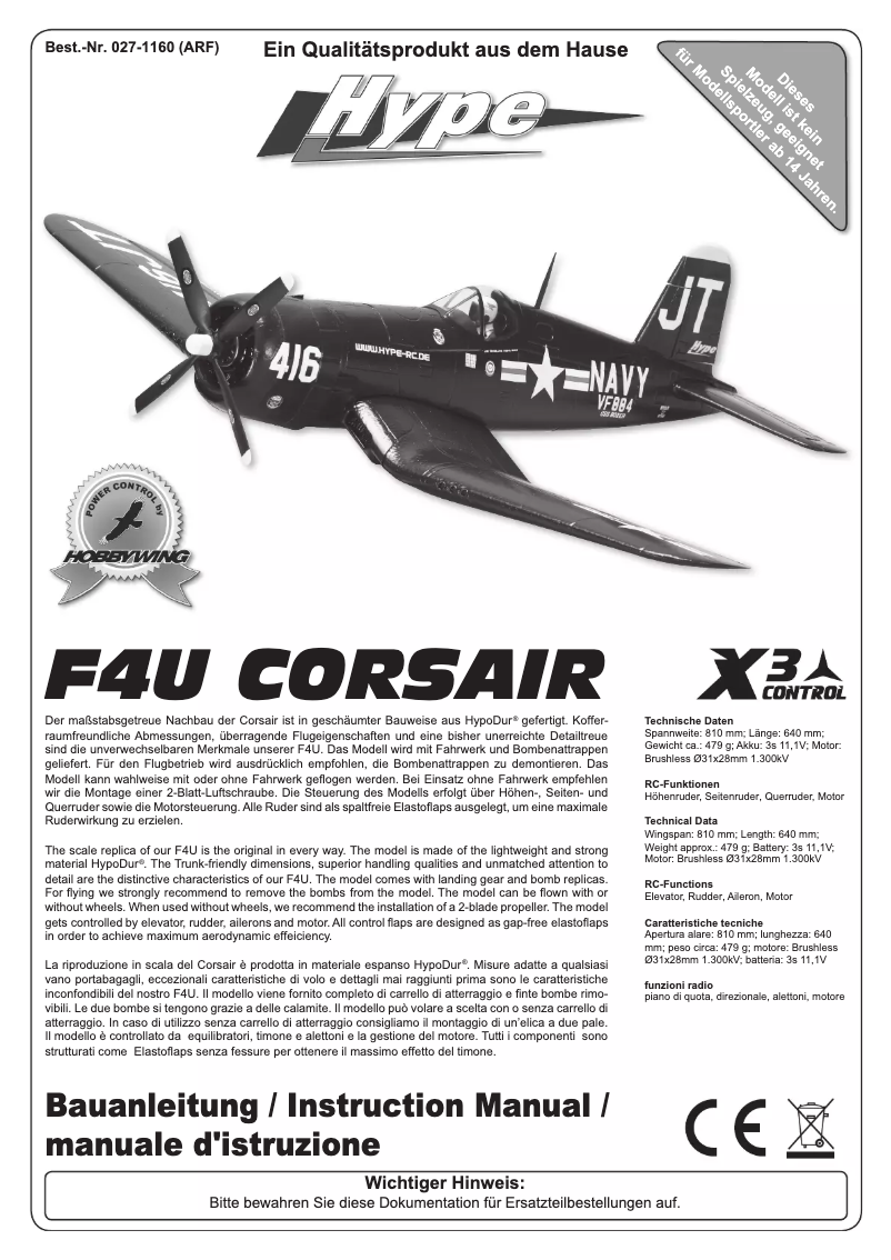 Page n°1 - Manuel utilisateur Kyosho F4U Corsair