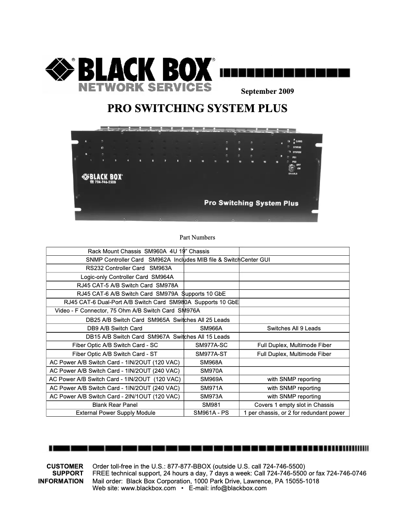 Imagen de la primera página del manual del dispositivo Pro Switching System Plus SM977A-ST