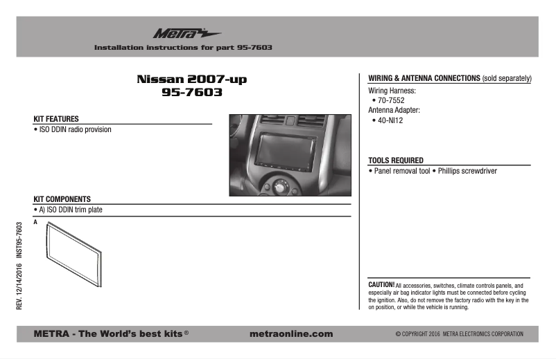 Page n°1 - Manuel utilisateur Metra 95-3305